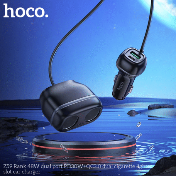 Dual Cigarette Lighter Adapter Fast Charger PD30W and QC3.0 Hoco Z59 - Image 2